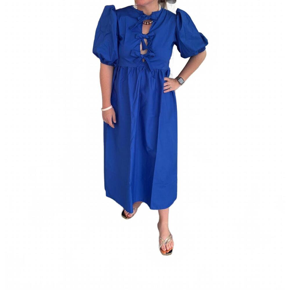 NEW THE LULO PROJECT orquid puff sleeve dress in blue